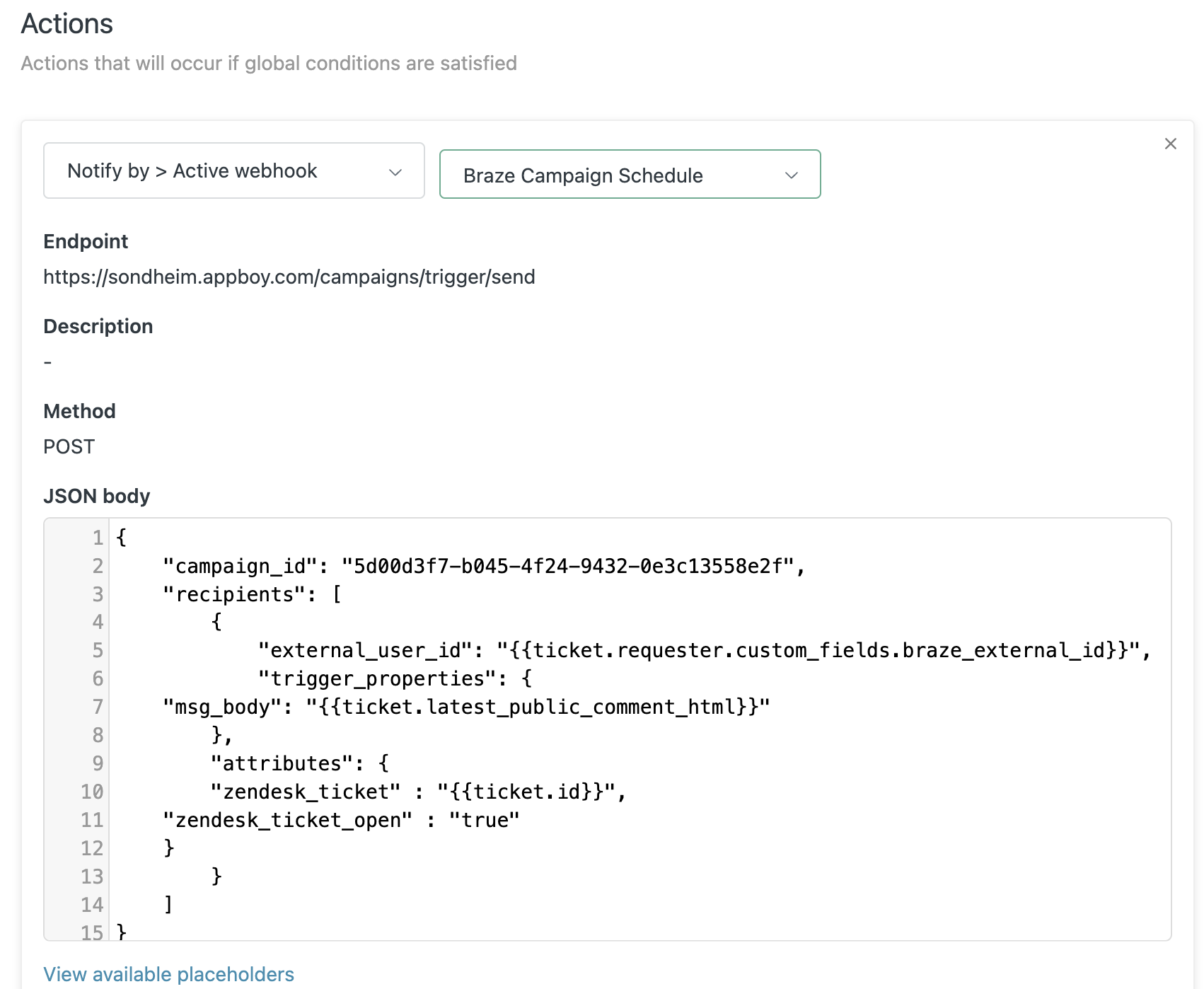 SMS Braze JSON 本文経由で応答します。